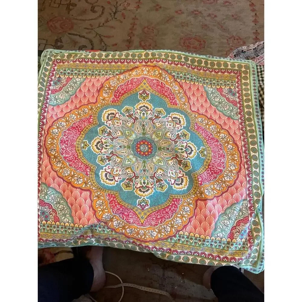 Lucida 100%Cotton Colorful Medallion Print Feathers  Pillow cover. 22”x22”